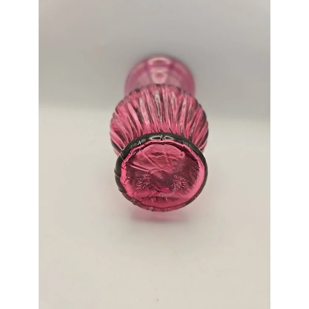 Pilgrim Cranberry Glass Vase Hand‎ Blown Ribbed Flared Flower Vase 5.5